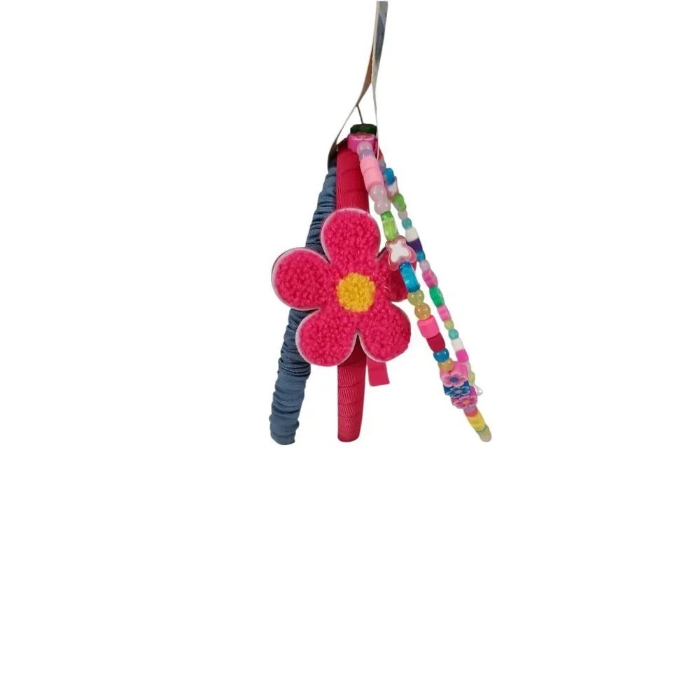 Wonder Nation 3-Piece Girls Headbands – Pink Flower & Beaded Designs